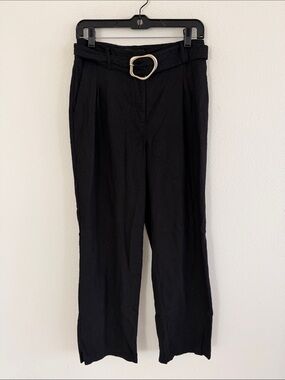 House of Harlow 1960 Black Wide-Leg Belted Linen Blend Trousers